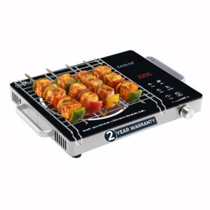 Cadlec HeatMate 2200W Infrared Cooktop Stove with Grill Rack for Barbecue, Crystal Glass Plate, Digital Display, Touch Control, Infrared Hot Plate (Black)